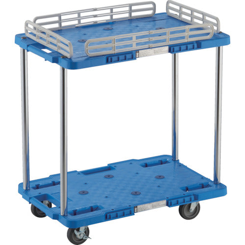 TRUSCO 樹脂製台車 ルートバン 2段式 柵1段付 400X600 4輪自在ストッパー付 青