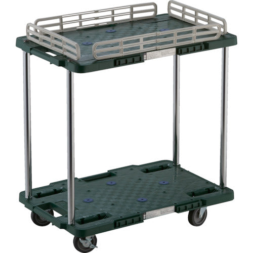 TRUSCO 樹脂製台車 ルートバン 2段式 柵1段付 400X600 4輪自在ストッパー付 緑