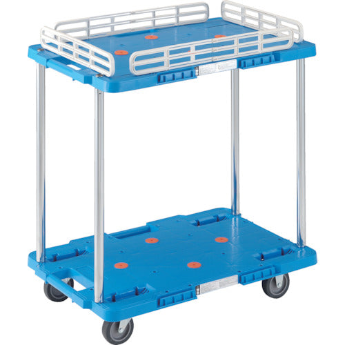 TRUSCO 樹脂製台車 ルートバン 2段式 こぼれ止め1段付 400X600 青