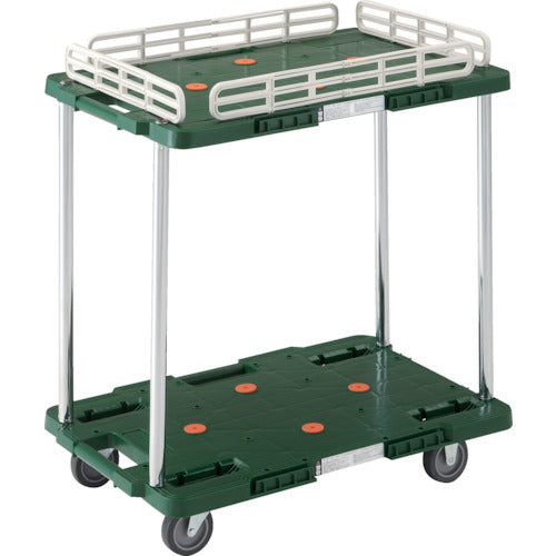 TRUSCO 樹脂製台車 ルートバン 2段式 こぼれ止め1段付 400X600 緑