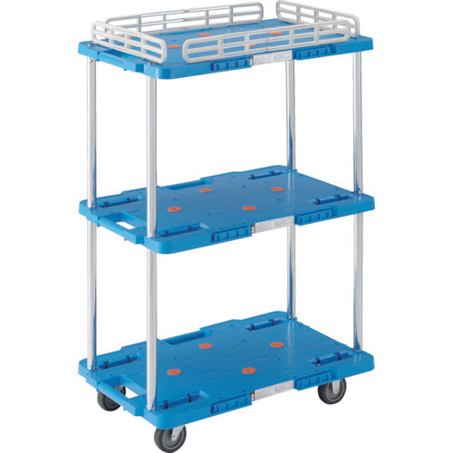 TRUSCO 樹脂製台車 ルートバン 3段式 こぼれ止め1段付 400X600 青
