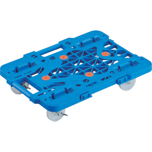 TRUSCO 樹脂製平台車 連結式ルートバン メッシュタイプ 515X385 ナイロン車輪 自在側ストッパー付 青