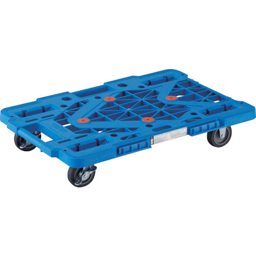 TRUSCO 樹脂製平台車 ルートバンメッシュタイプ 615X415 自在側ストッパー付 青