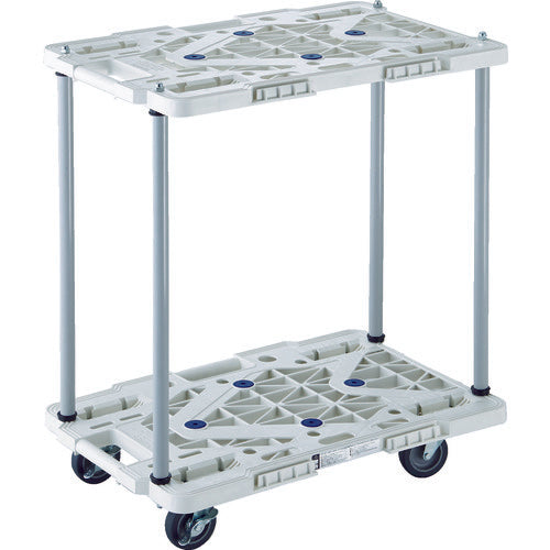 TRUSCO 樹脂製台車 2段式ルートバン 600X400 ハンドル無 4輪自在 ストッパー付 青