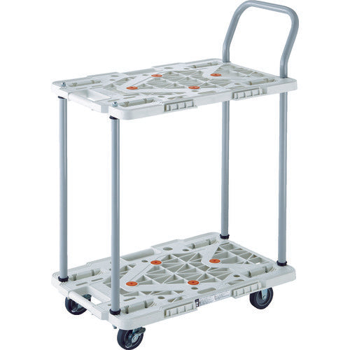 TRUSCO 樹脂製台車 2段式ルートバン 600X400 ハンドル付 4輪自在 ストッパー付 青