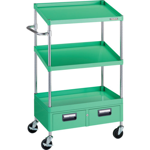TRUSCO ツールワゴン フェニックスワゴン 省音 750X500XH1300 1段 傾斜2段 2列引出付 ヤンググリーン