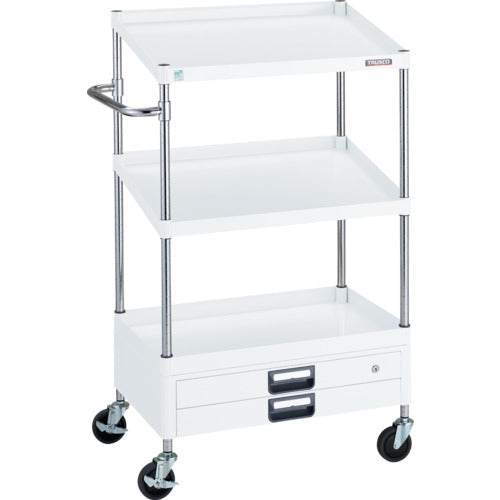 TRUSCO ツールワゴン フェニックスワゴン 省音 750X500XH1300 1段 傾斜2段 2段引出付 ホワイト