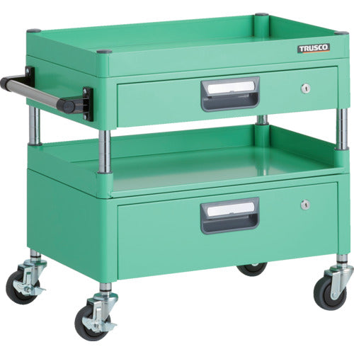 TRUSCO ツールワゴン フェニックスワゴン 省音 600X400XH600 引出付 3方棚板付 ヤンググリーン