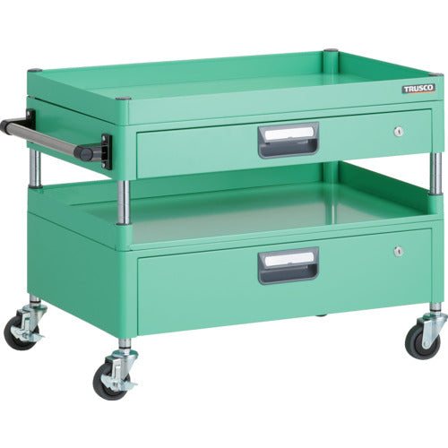 TRUSCO ツールワゴン フェニックスワゴン 省音 750X500XH600 引出付 3方棚板付 ヤンググリーン