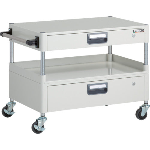 TRUSCO ツールワゴン フェニックスワゴン 省音 750X500XH600 引出付 3方棚板付 ホワイト