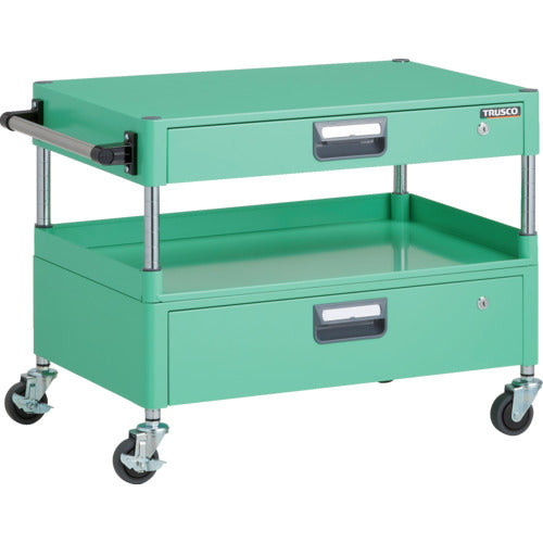 TRUSCO ツールワゴン フェニックスワゴン 省音 750X500XH600 引出付 3方棚板付 ヤンググリーン