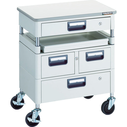 TRUSCO ツールワゴン フェニックスワゴン 省音 600X400 H740 引出付 スライド1段 天板付 ホワイト