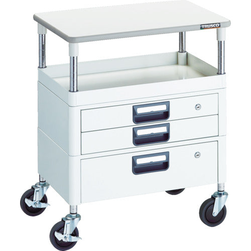 TRUSCO ツールワゴン フェニックスワゴン 省音 600X400 H740 引出付 天板付 ホワイト