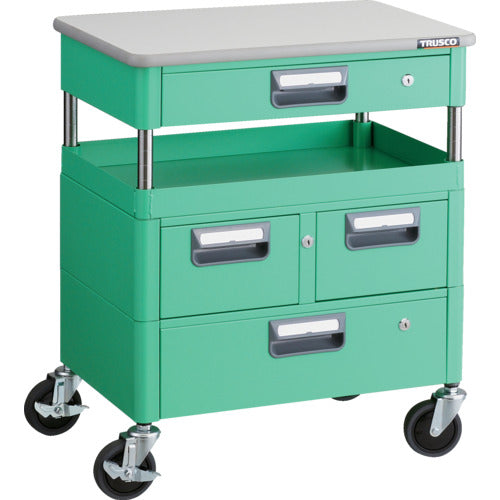 TRUSCO ツールワゴン フェニックスワゴン 抗菌 省音 600X400XH740 引出 天板付 ヤンググリーン