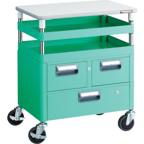 TRUSCO ツールワゴン フェニックスワゴン 抗菌 省音 600X400XH740 引出 天板付 ヤンググリーン