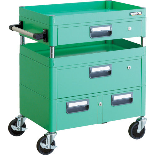 TRUSCO ツールワゴン フェニックスワゴン 抗菌 省音 600X400XH740 引出付 ヤンググリーン