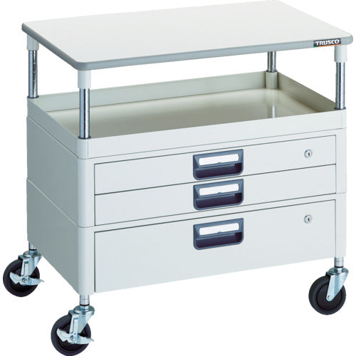 TRUSCO ツールワゴン フェニックスワゴン 省音 750X500 H740 引出付 天板付 ホワイト
