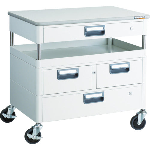 TRUSCO ツールワゴン フェニックスワゴン 抗菌 省音 750X500XH740 引出 天板付 ホワイト