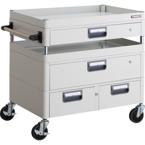 TRUSCO ツールワゴン フェニックスワゴン 抗菌 省音 750X500XH740 引出付 ホワイト