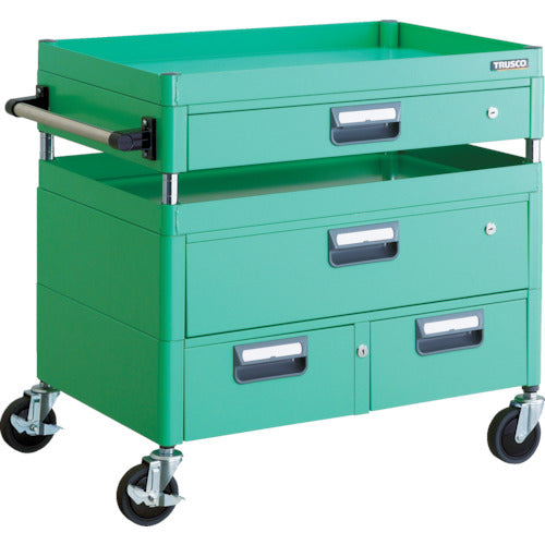TRUSCO ツールワゴン フェニックスワゴン 抗菌 省音 750X500XH740 引出付 ヤンググリーン