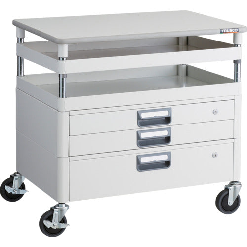 TRUSCO ツールワゴン フェニックスワゴン 抗菌 省音 750X500XH740 引出 天板付 ホワイト