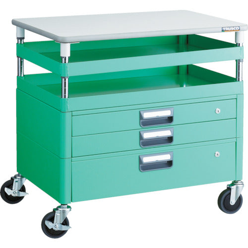 TRUSCO ツールワゴン フェニックスワゴン 抗菌 省音 750X500XH740 引出 天板付 ヤンググリーン