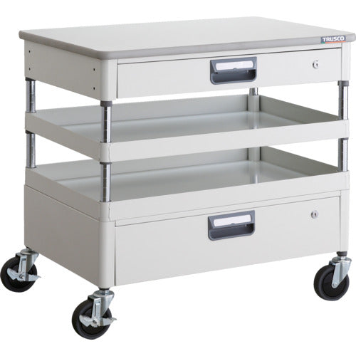 TRUSCO ツールワゴン フェニックスワゴン 省音 750X500XH740 引出 天板付 ホワイト
