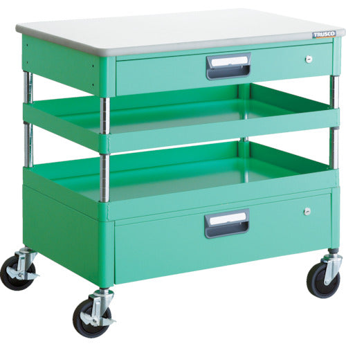 TRUSCO ツールワゴン フェニックスワゴン 省音 750X500XH740 引出 天板付 ヤンググリーン