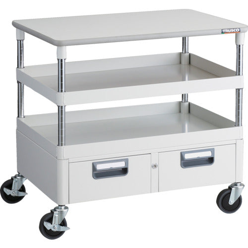 TRUSCO ツールワゴン フェニックスワゴン 省音 750X500XH740 引出 天板付 ホワイト