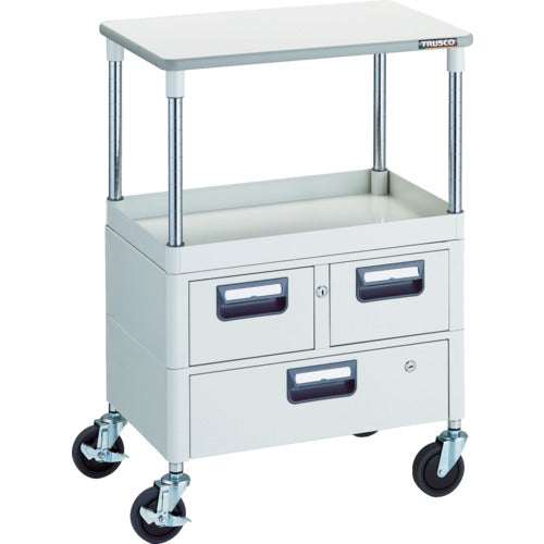 TRUSCO ツールワゴン フェニックスワゴン 省音 600X400 H880 引出付 天板付 ホワイト