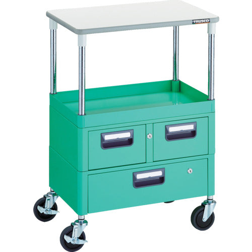 TRUSCO ツールワゴン フェニックスワゴン 省音 600X400 H880 引出付 天板付 ヤンググリーン