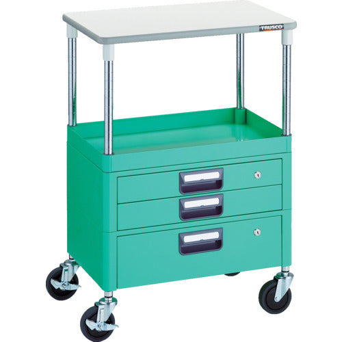 TRUSCO ツールワゴン フェニックスワゴン 省音 600X400 H880 引出付 天板付 ヤンググリーン