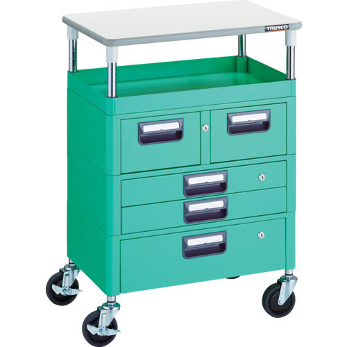 TRUSCO ツールワゴン フェニックスワゴン 省音 600X400 H880 引出付 天板付 ヤンググリーン