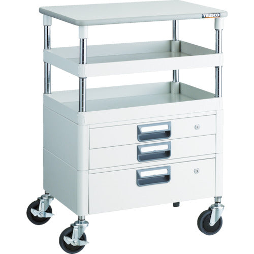 TRUSCO ツールワゴン フェニックスワゴン 抗菌 省音 600X400XH880 引出 天板付 ホワイト