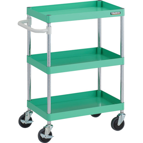 TRUSCO ツールワゴン フェニックスワゴン 抗ウィルスハンドル 省音 600X400XH880 3段 ヤンググリーン
