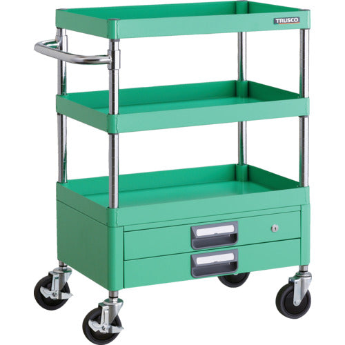TRUSCO ツールワゴン フェニックスワゴン 省音 600X400XH880 2段引出付 ヤンググリーン