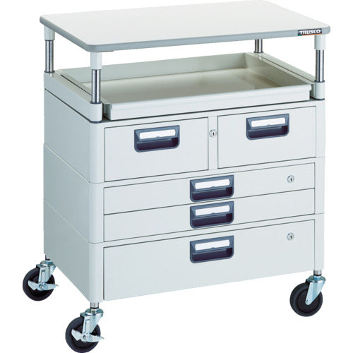 TRUSCO ツールワゴン フェニックスワゴン 省音 750X500 H880 引出付 スライド1段 天板付 ホワイト