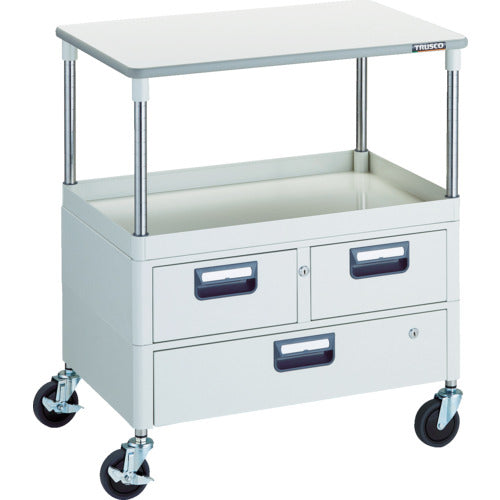 TRUSCO ツールワゴン フェニックスワゴン 省音 750X500 H880 引出付 天板付 ホワイト