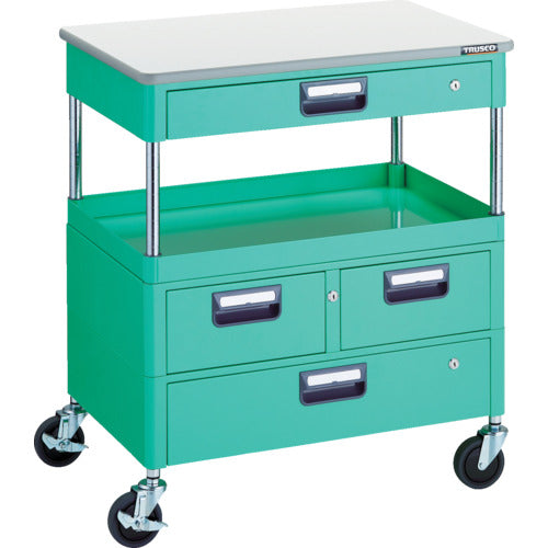TRUSCO ツールワゴン フェニックスワゴン 省音 750X500 H880 引出付 天板付 ヤンググリーン