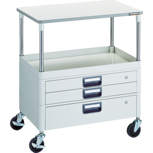 TRUSCO ツールワゴン フェニックスワゴン 省音 750X500 H880 引出付 天板付 ホワイト