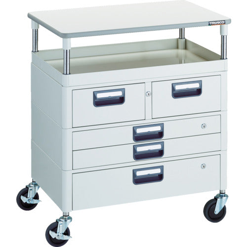 TRUSCO ツールワゴン フェニックスワゴン 省音 750X500 H880 引出付 天板付 ホワイト