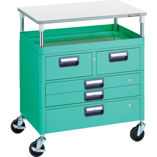 TRUSCO ツールワゴン フェニックスワゴン 省音 750X500 H880 引出付 天板付 ヤンググリーン