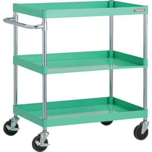TRUSCO ツールワゴン フェニックスワゴン 省音 750X500XH880 3方棚板付 ヤンググリーン
