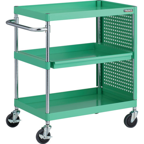 TRUSCO ツールワゴン フェニックスワゴン 抗菌 省音 750X500 スライド1段 側面パネル付 ヤンググリーン