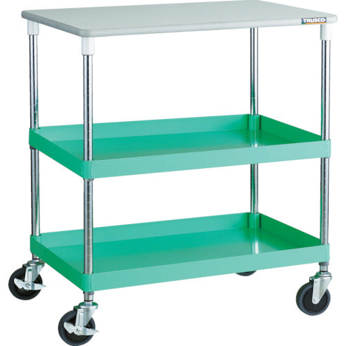 TRUSCO ツールワゴン フェニックスワゴン 省音 750X500XH880 2段 天板付 ヤンググリーン