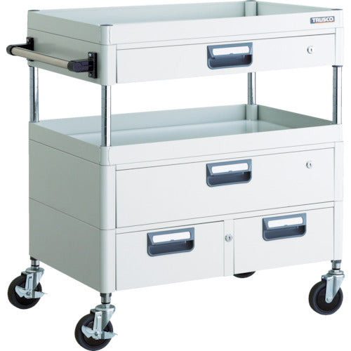 TRUSCO ツールワゴン フェニックスワゴン 省音 750X500XH880 引出付 ホワイト