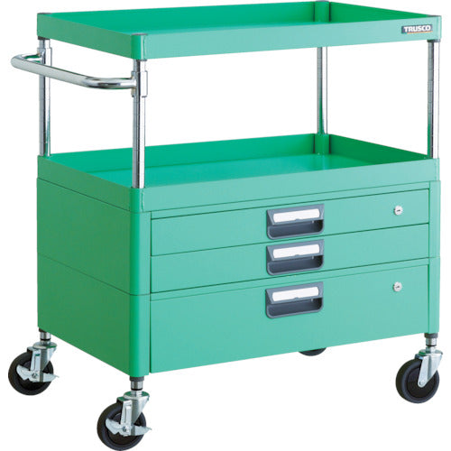 TRUSCO ツールワゴン フェニックスワゴン 省音 750X500XH880 引出付 ヤンググリーン