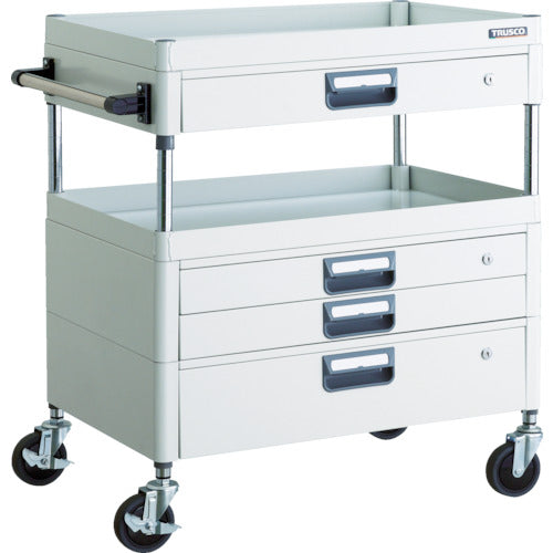 TRUSCO ツールワゴン フェニックスワゴン 省音 750X500XH880 引出付 ホワイト