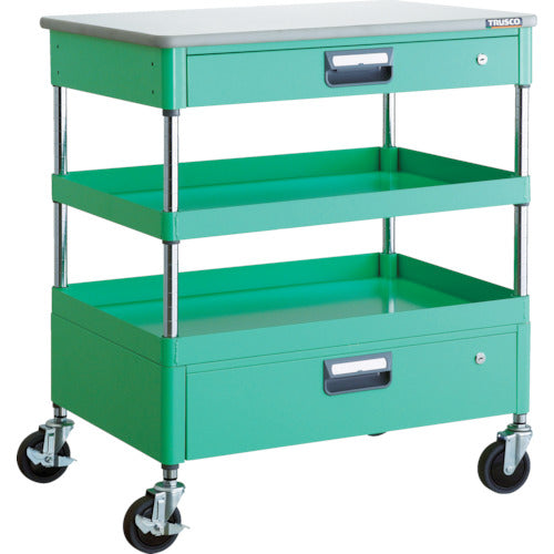 TRUSCO ツールワゴン フェニックスワゴン 省音 750X500XH880 引出 天板付 ヤンググリーン