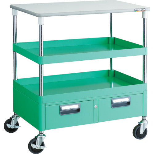TRUSCO ツールワゴン フェニックスワゴン 省音 750X500XH880 引出 天板付 ヤンググリーン